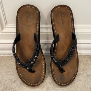 Clarks Black Leather Flip-Flops Women’s Size 10